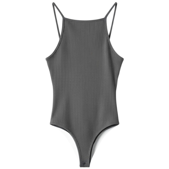 Wilfred Tops - Wilfred Ribbed Knit Bodysuit Grey/Green Size M